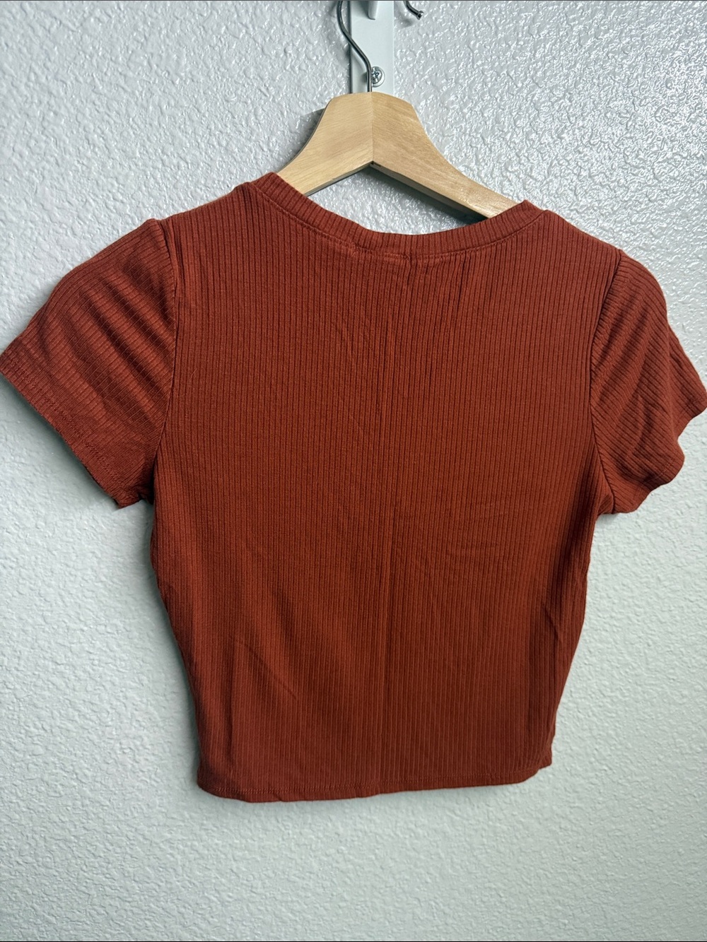 Ribbed Short Sleeve Top - Rust - Picture 3 of 4